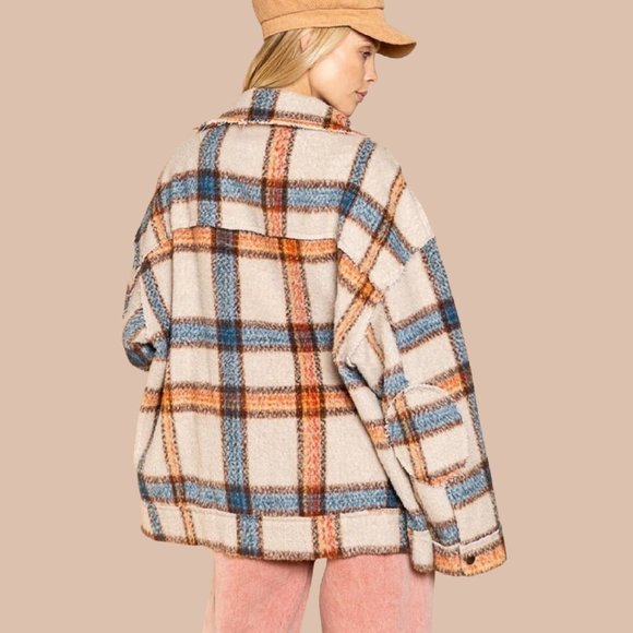 POL Plaid Bell Sleeve Oversized Shirt Jacket Ultimate in Bohemian Casual… - Picture 5 of 7